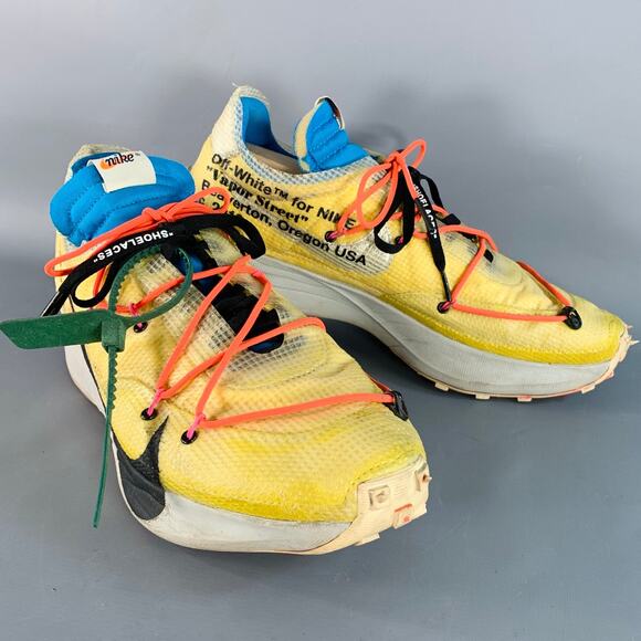 OFF-WHITE x NIKE 2020 Size 15.5 Yellow Blue Color Block Acetate Sneakers - Picture 1 of 11